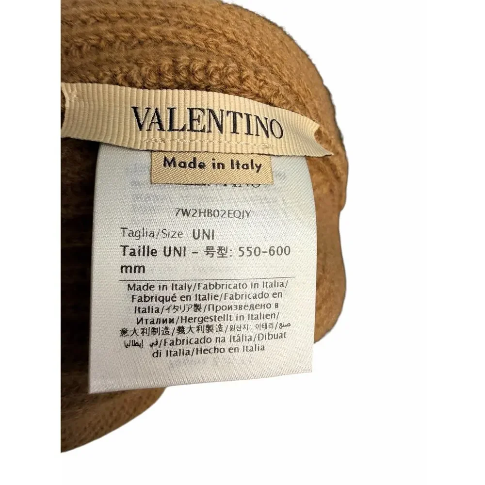 Valentino Garavani NWT VG Embroidered Wool Knit Beanie in Camel Brown W/Box